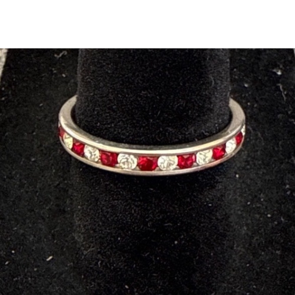 Vintage Sterling Silver Eternity Channel Ring red White CZ Stacking Band Size 7